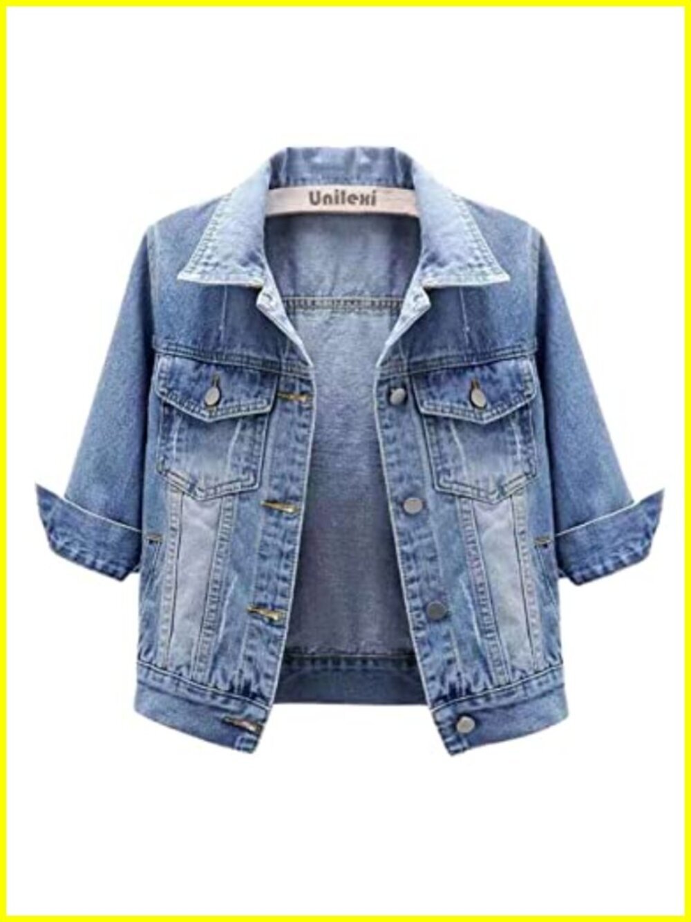 Women's Cropped Denim Jacket 3/4 Sleeve Lightweight